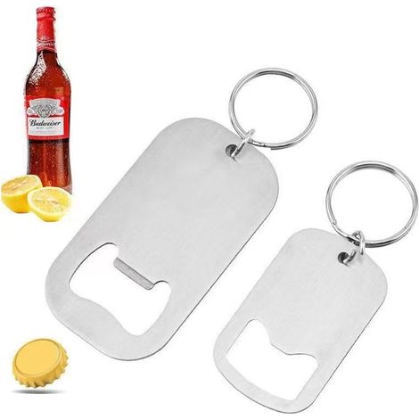 Ouvre-bouteille en acier inoxydable argenté, lot de 2, ouvre-bouteille de bière, ouvre-bouteille de boissons, outil, tournevis, porte-clés (1/4)