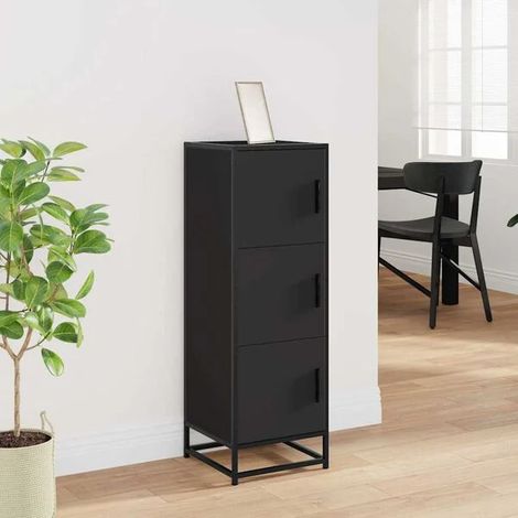 Buffet de Salle à Manger Noir, Meuble Rangement Cuisine 35.5x35x106.5 cm, Étagère de Stockage en Bois d'Ingénierie et Métal, Design Moderne pour Entrée ou Salon (1/5)