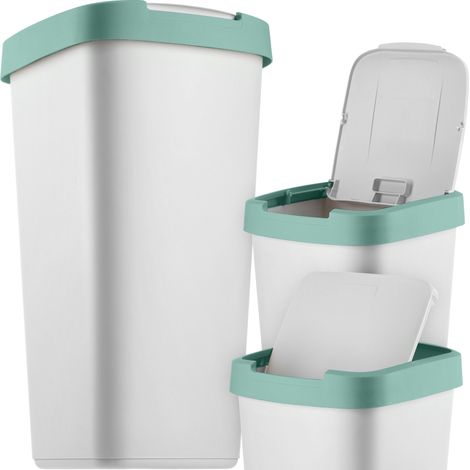 KADAX Cubo de basura de 25 l, con tapa abatible, para reciclaje, plástico, robusto, gris, verde