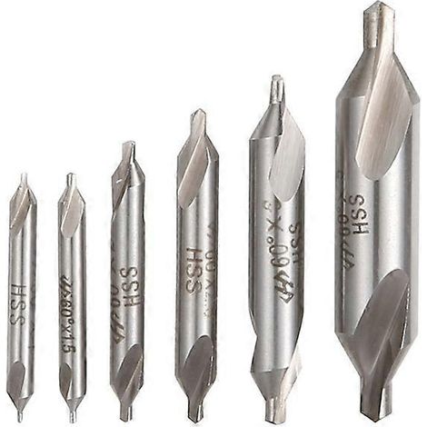 Lot de 6 forets à centrer HSS, diamètres 1/1,5/2/2,5/3/5 mm, angle de 60° (1/3)