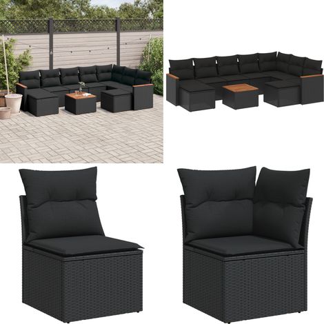 10-tlg. Garten-Sofagarnitur mit Kissen Schwarz Poly Rattan - Gartenmöbel - Outdoor-Set - Rattan-Möbel - Esstisch - Lounge Set - Home & Living (1/5)