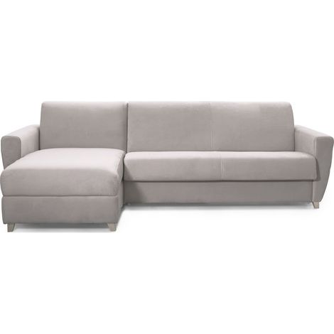 Canapé d'angle convertible réversible 5 places en velours taupe - ouverture express - Leandro (1/5)