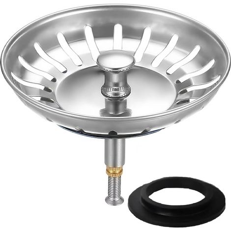 Küchenspülen-Ablaufstopfen mit Sieb (Ø 80 mm) — Push-Button-Spülenstöpsel, Siebkorb und Ablauf-Filter — Spülenzubehör — Geeignet für Ablauföffnungen mit ≥ 80 mm Durchmesser