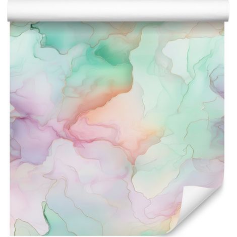 Papier peint encre gris clair, menthe et blanc pour salon et chambre 50x1000 (1/5)