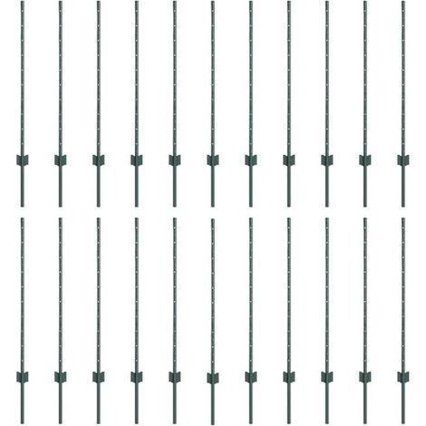 Poteaux de clôture. 22 poteaux, verts, 140 cm, acier. (1/5)