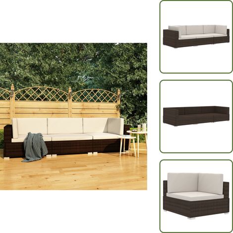 Divano angolare - vidaXL Set Divani da Giardino 3 pz con Cuscini in Polyrattan Marrone - Divano centrale