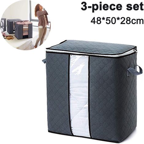 Sac De Rangement Pour Vêtements - Tissu Composite Non Tissé 3 Couches - Poignée Renforcée - Fenêtre De Visualisation - Fermeture Éclair Métallique Double - Lot De 3 (1/5)