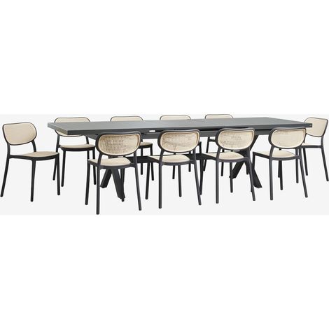 Ensemble de table extensible rectangulaire 240-300x100 cm Karena et 10 chaises de jardin en aluminium Omara SKLUM Gris Graphite (1/5)