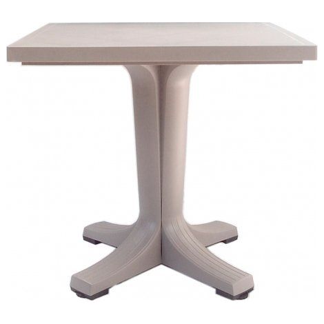 Tavolo bar e giardino in resina color tortora con piede centrale a 4 razze 70 x 70 centimetri