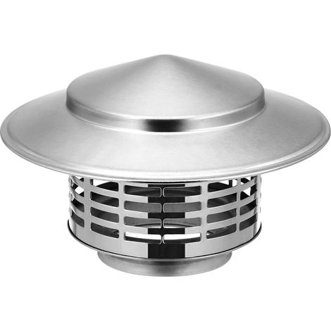 Kit de tubage de cheminée avec chapeau de pluie en acier inoxydable argent, forme parapluie, protection contre débris pour tuyau d'échappement extérieur de poêle à bois (1/5)