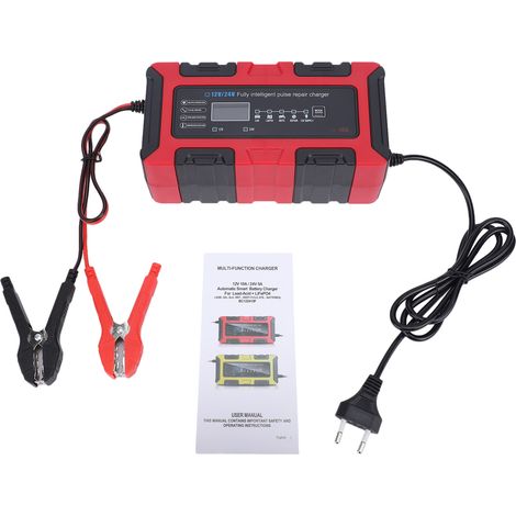 Mantenitore di carica intelligente per batterie da 12V 10A / 24V 5A - con display LCD, desolfatore, per auto e moto