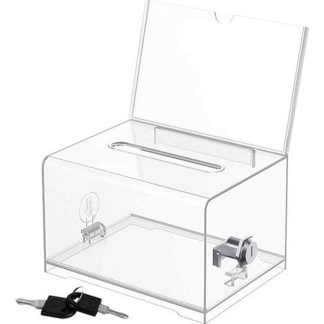 Boîte verrouillable acrylique transparente, sécurisée pour votes, dons ou collectes événementielles