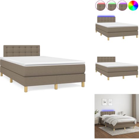 Sommier à lattes de lit matelas et LED taupe 120x190 cm tissu - Sommier Tapissier - Lit Double - Matelas Led - Éclairage LED - Têted Lit Ajustable (1/5)