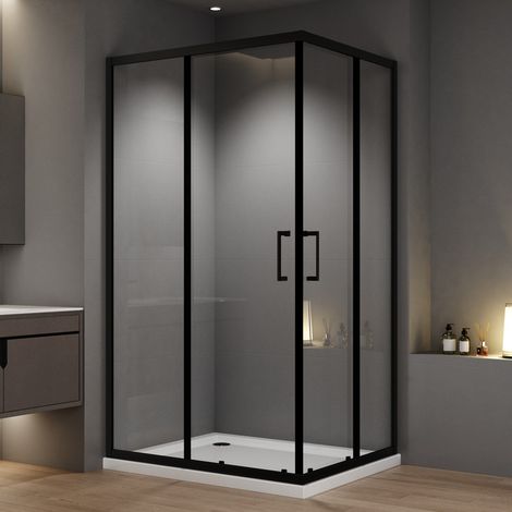 WDWRITTI Duschkabinen Schwarz 80x90 cm Schiebetür Eckeinstieg Duschabtrennung mit Doppel Schiebetüren aus 6mm ESG Sicherheitsglas, Höhe 185cm (1/5)