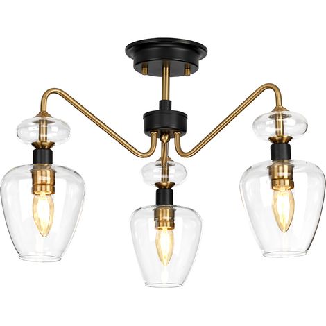 Plafoniera Armand Acciaio Ottone Antico Nero Carbone Vetro Nero 3 Luci E14 (1/2)