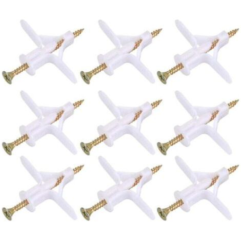 QORVA-100 Pièces Fixations pour Plaques de Plâtre (50 Chevilles, 50 Vis), Chevilles Et Vis pour Plaques de Plâtre, Ancres Chevilles et Vis pour Fixations Murales Creuses Cloisons Sèches