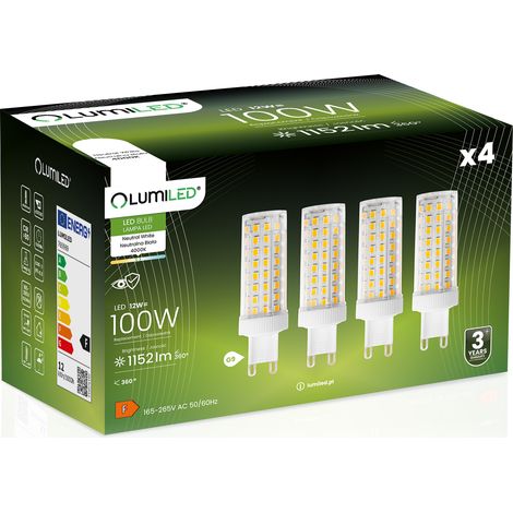 4 lampadine LED a capsula G9 da 12W = 100W 1152lm 4000K Neutro LUMILED a 360°