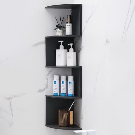 Étagère d’angle murale noire à 5 niveaux, rangement vertical peu encombrant, bibliothèque d’angle pour salon, chambre, bureau et cuisine (1/4)