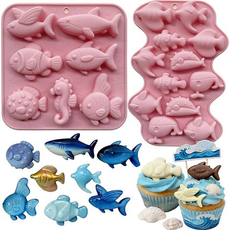 Ocean Sea Animal Silicone Molds, 4Pack Marine Life Chocolate Mold Fish compatible avec Candy Molds, Food Grade Non-Stick Baking Mould for Kids, Under The Sea Party Favors, Cake Topper, Resin, Soap Can (1/5)