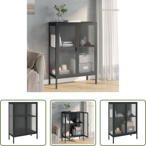 vidaXL Glas und Stahl -  Sideboard Schwarz 75x35x105 cm Glas und Stahl (1/5)