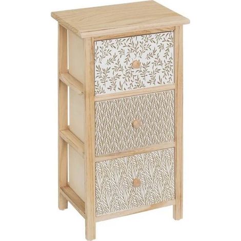 Meuble de rangement - 3 tiroirs - Bois paulownia - Coloris naturel/blanc - 34x25x61 cm (1/5)