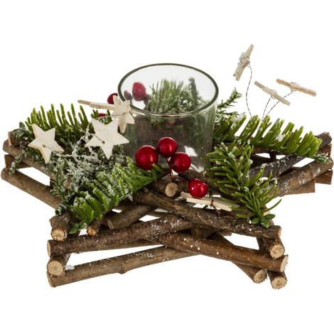 Centrotavola a stella 1 vaso per candele in legno rosso - Feeric lights & christmas