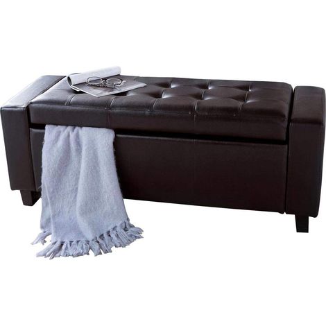 BAKAJI Cassapanca Pouf Contenitore Poggiapiedi per Camera da Letto Panca Sgabello con Struttura in Legno Rivestimento in Eco Pelle Seduta Apribile Imbottita Dimensioni: 110 x 40 x 40 cm (Marrone) (1/5)