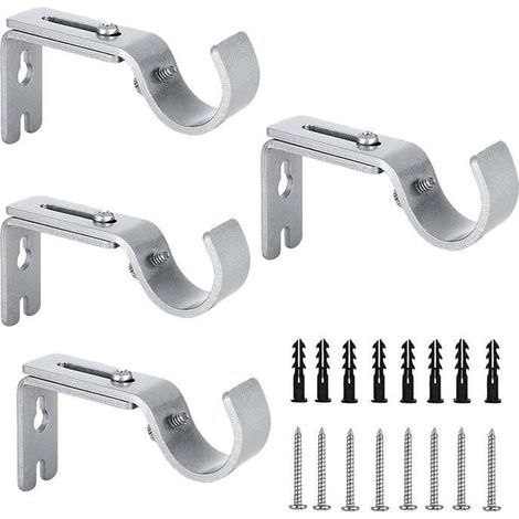 (Silber – Gardinenstangenhalterungen) 4-teiliges, verstellbares Wandmontage-Set für Gardinenstangen, Edelstahlbefestigungen mit Schrauben – Silber (1/4)