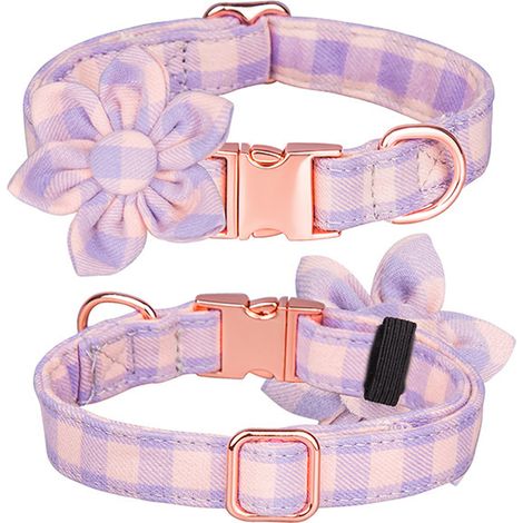 Collier pour chien avec nœud papillon fleuri, collier à carreaux ajustable (1/4)