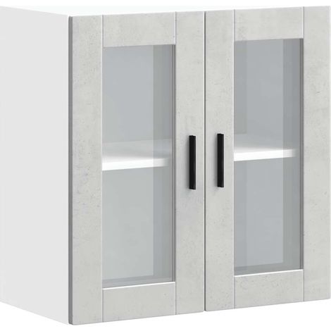 Armoire murale de cuisine avec porte en verre-Armoire suspendue de rangement Porto gris béton 355992 (1/5)