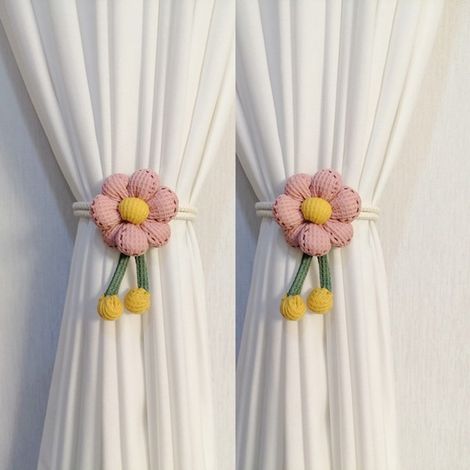 Lot de 2 nœuds de rideaux à motif floral, attaches de rideaux tricotées à la main pour la décoration de bureau et de maison (1/4)