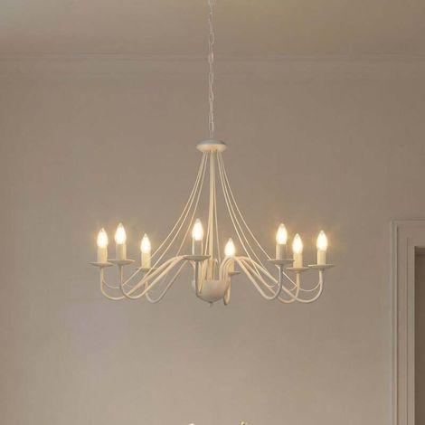 [GEBRAUCHT] B-Ware Kronleuchter Malbo Hängeleuchte LED 8-flammig dimmbar weiß Metall Ø77cm (1/2)