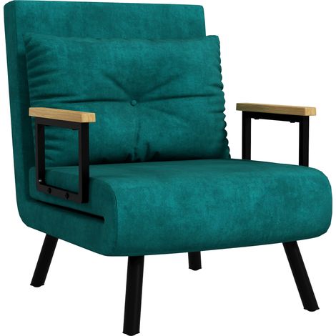 Fauteuil-lit convertible 1 place chauffeuse 3 en 1 dossier inclinable coussin en velours 63x73x81cm vert (1/5)