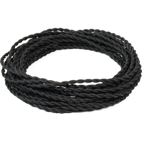 FANTON cavo elettrico tessile colore nero treccia seta 2mt 3G1.5 filo rivestito in tessuto vintage stile retrò per lampadari applique 93888-02 (1/2)