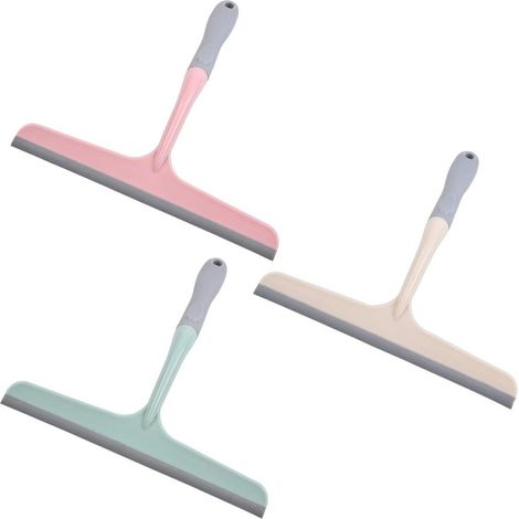 Lot de 3 mini raclettes en caoutchouc avec manche en plastique - pour douche, fenêtres et vitres de voiture - Vert, Beige, Rose