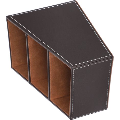 Boîte de Rangement Bureau en Simili Cuir Organisateur Multifonction Fournitures de Bureau Couleur Marron 3 Compartiments (1/5)