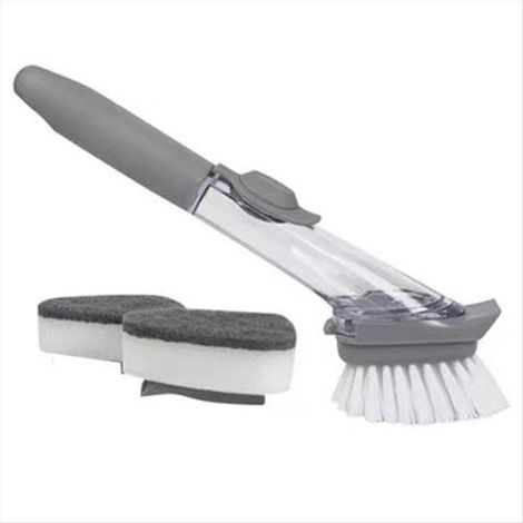 Distributeur de savon avec brosse à vaisselle professionnelle à long manche, idéale pour nettoyer casseroles et (1/5)
