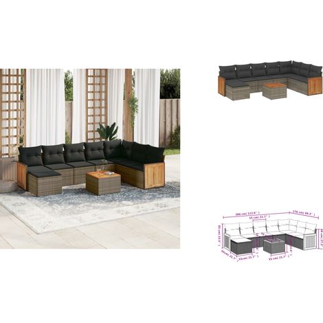 9-tlg. Garten-Sofagarnitur mit Kissen Grau Poly Rattan - Gartenmöbel Set - Esstisch - Lounge Möbel - Outdoor Möbel - Rattan Gartenmöbel (1/3)