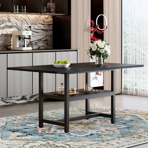 Tavolo da pranzo rettangolare 160 x 90 x 76 cm con ripiano portaoggetti nero HAVRYA (1/5)