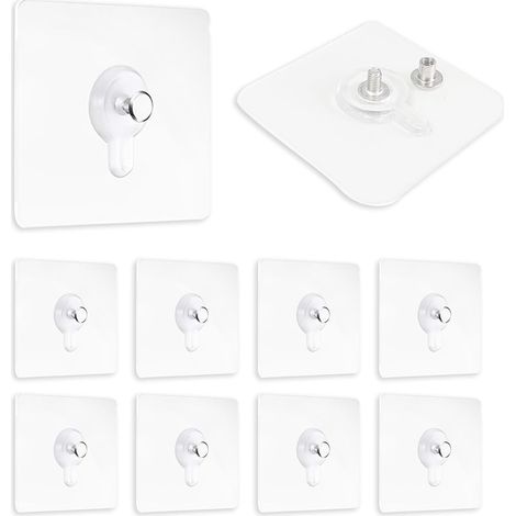 Set mit 10 selbstklebenden Haken ohne Bohren für Bilderrahmen, transparente Klebehaken zur Wanddekoration, zum Aufhängen von Bilderrahmen (1/5)