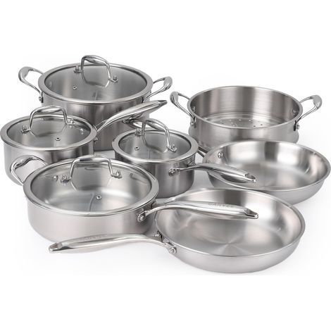 Batterie de cuisine professionnelle 11 pièces en acier inoxydable, 3 couches pour une répartition uniforme de la chaleur
