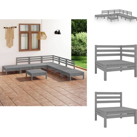 The Living Store Salon de jardin 8 pcs Bois de pin massif Gris - Salon de jardin (1/5)