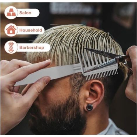 2 PCS Peigne de Positionnement Incurvé, Peignes de Coiffeur Hommes, Dents Arrondies Outil de Coiffur Portable, Aide à la Tondeuse (1/4)