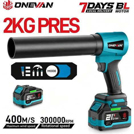 Souffleur turbo sans fil ONEVAN 4000 W – Moteur brushless, 300 000 tr/min, vitesse d’air 400 m/s, pour feuilles et poussière, compatible batterie Makita 18V