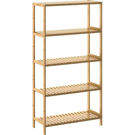 CASARIA® Badregal Standregal Bambus 5 Böden 60x26x130cm Groß Stehend Offen 50 kg Belastbarkeit Holz Bad Badezimmer Küche Wohnzimmer Keller Regal Natur