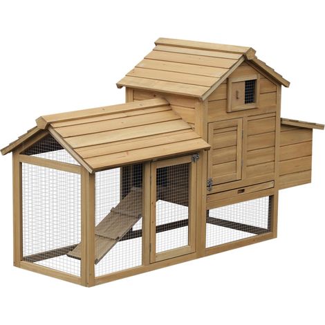 Poulailler en bois pour 4 poules naines – Enclos extérieur avec rampe – Dimensions 150,5 x 54 x 87 cm – Facile à nettoyer