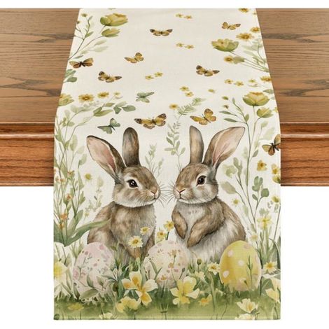 Chemin de table de Pâques - Ulisem - 33x180 cm - Motifs lapin, fleurs, œufs - Multicolore (1/5)