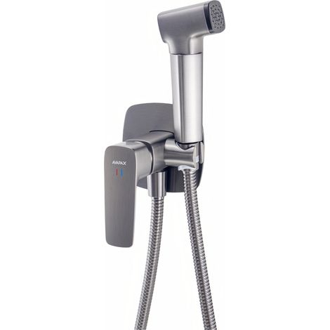 Avapax Robinet de bidet - Acier inoxydable brossé - Avec flexible et douchette - Design minimaliste - Collection Qanix (1/5)