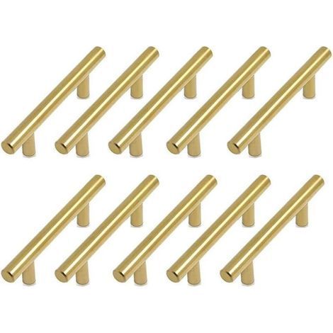 Lot de 10 poignées de meuble en laiton doré – Entraxe 128 mm – 200 mm longueur – 12 mm diamètre – 32 mm hauteur – Vis fournies - 10Pcs (1/5)