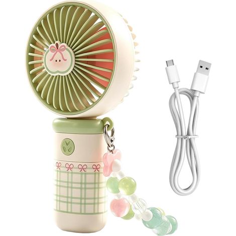 Mini ventilador portátil, 3 velocidades, USB-C, ABS, silencioso, 5V, para el hogar, viajes, verde (1/5)